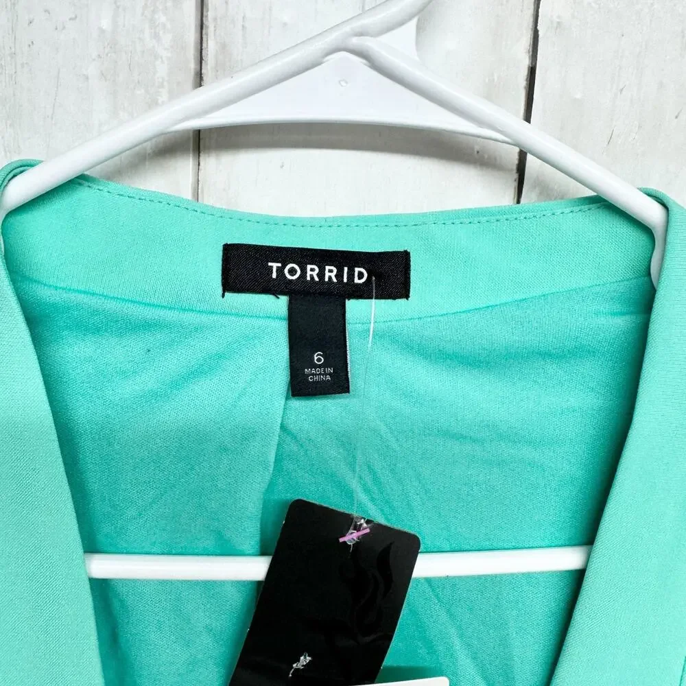 New Torrid Jacket Women Sz 6 Teal Open Front Collared Long‎ Sleeve Blazer Preppy